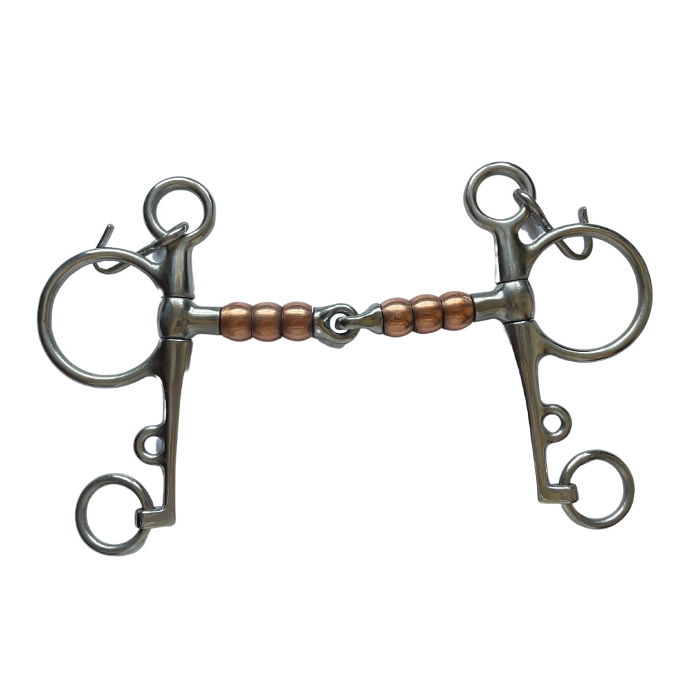 Pelham Horse Bit 120mm - Stainless Steel With Copper Roller - German Silver Decoration - Equestrian Riding